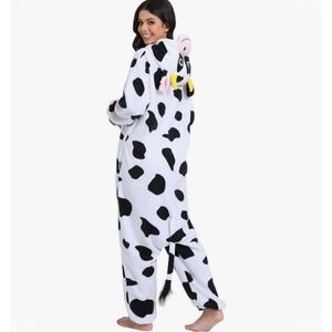 Suit Yourself Cow Print Hooded Jumpsuit Costume Fleece Animal Pajamas Onsie EUC